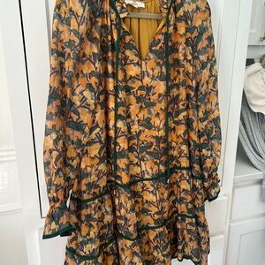 NWOT Floral Long Sleeve Dress with Green Trim